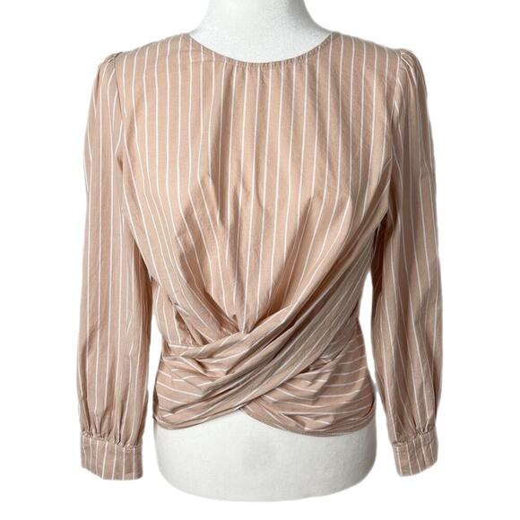 ASTR Women's Sinead Crop Top M Pink Long Sleeve Striped Twist Front Open Back - Picture 1 of 10